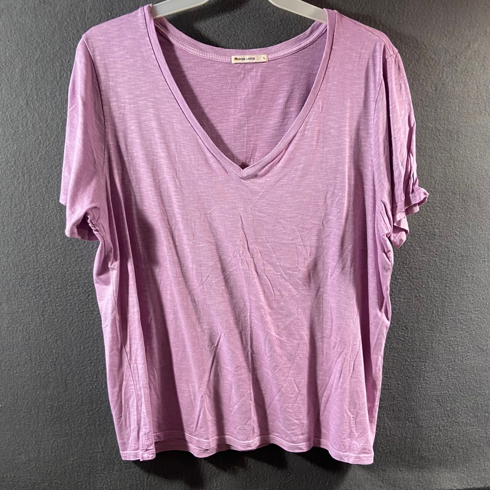 Marine Layer V-Neck T-Shirt Supima Cotton Modal Purple Slub Knit L sustainable